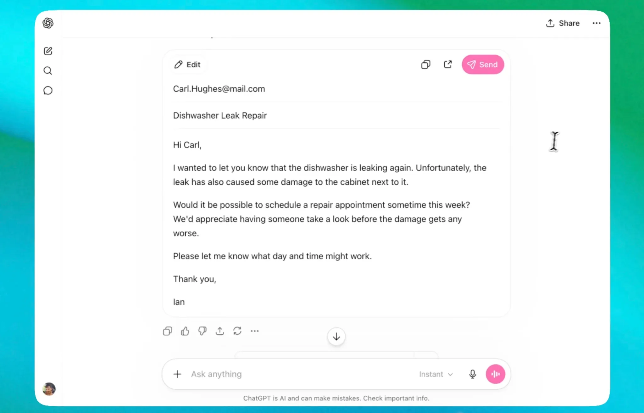 ارسال ایمیل از داخل ChatGPT